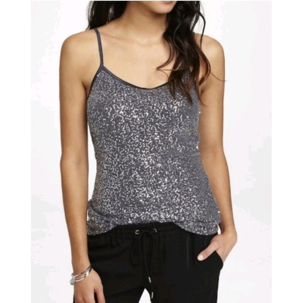 Express Sequin‎ Adjustable Strap Gray Silver Cami Tank Top Women's Size Medium